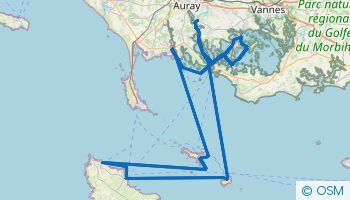 Itinéraire de navigation dans le Golfe du Morbihan et les îles de Bretagne Sud